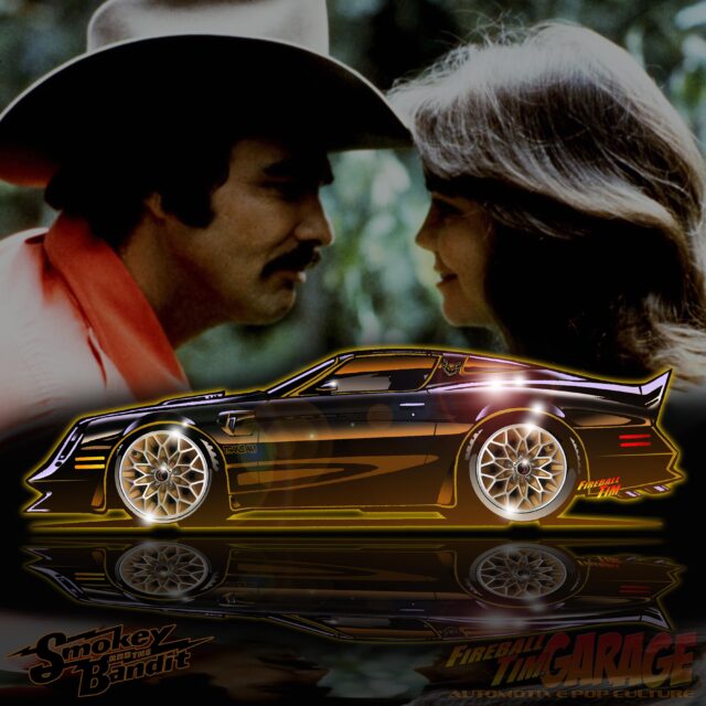 Smoket and the bandit Trans Am Automotive Pop Culture Movie Car and TV Car Art by Fireball Tim Garage